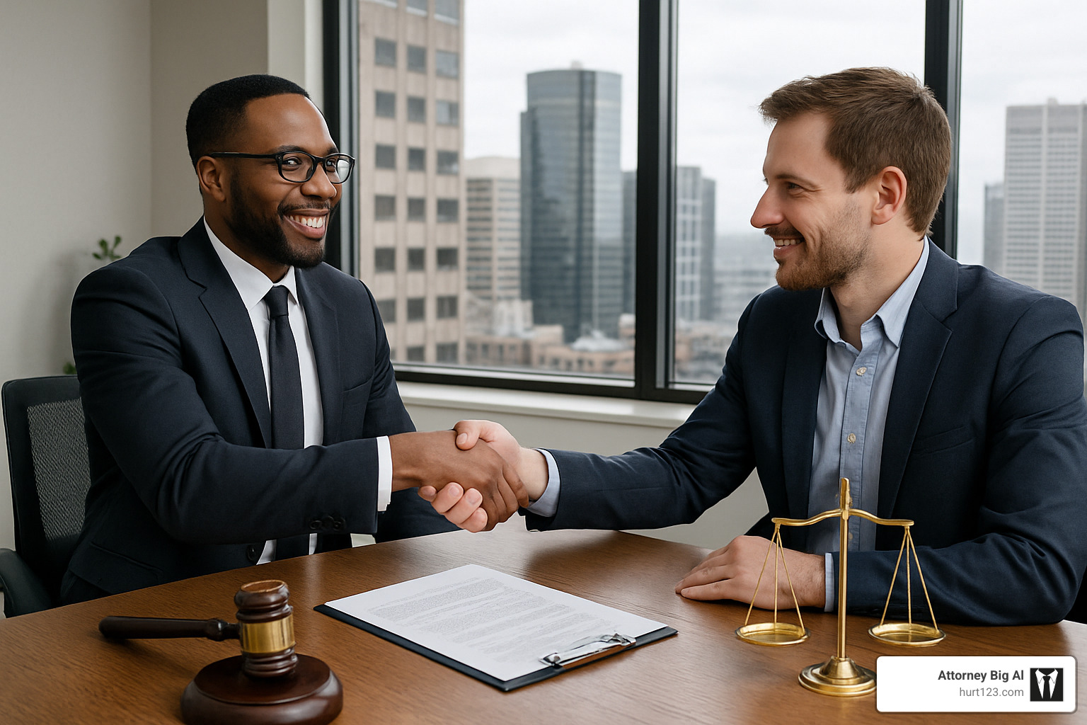 Professional handshake between lawyer and client in modern office setting - lawyer hollywood
