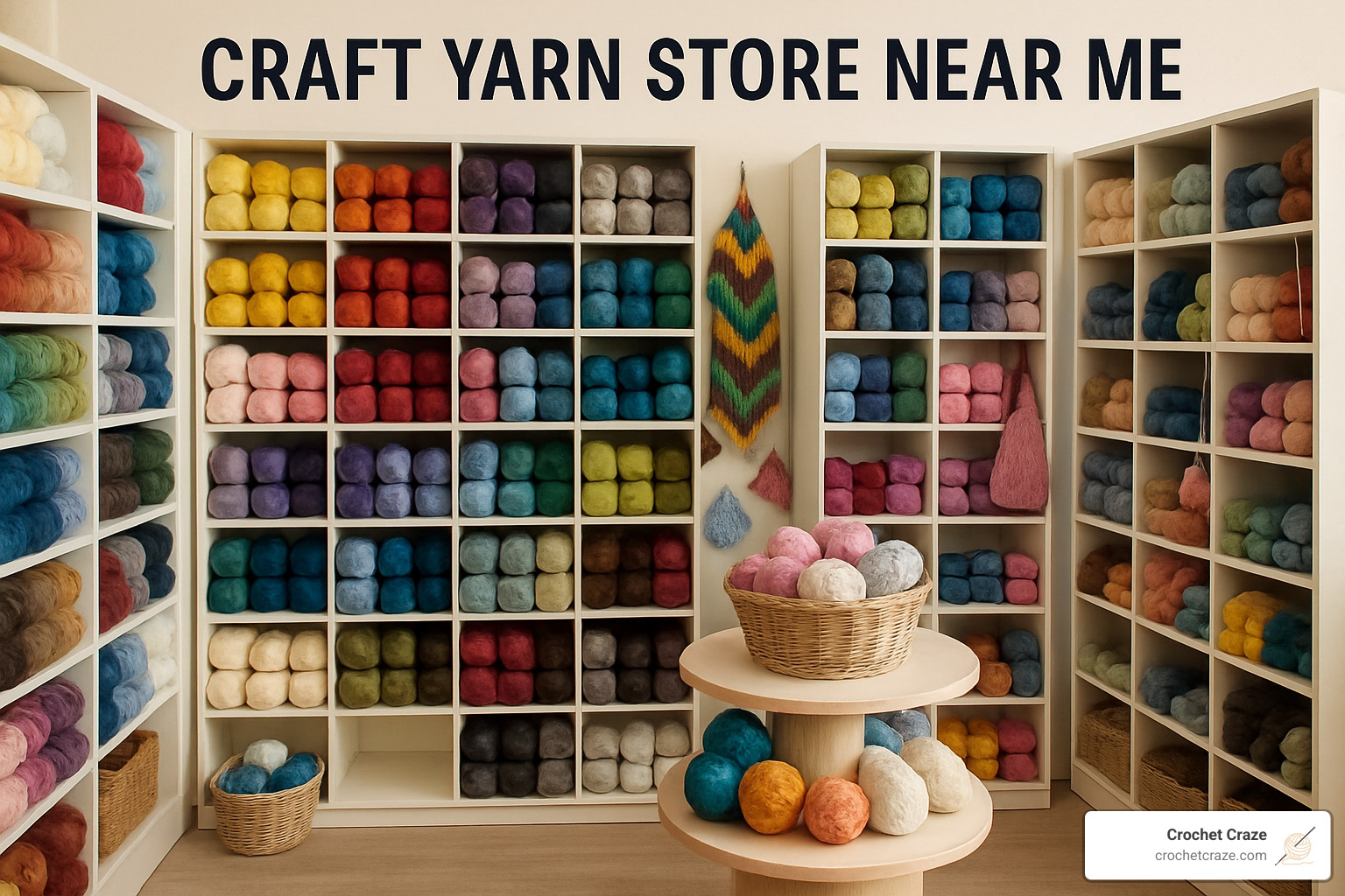 Collage of welcoming yarn store storefronts showing colorful window displays, outdoor signage, and customers entering with shopping bags - craft yarn store near me