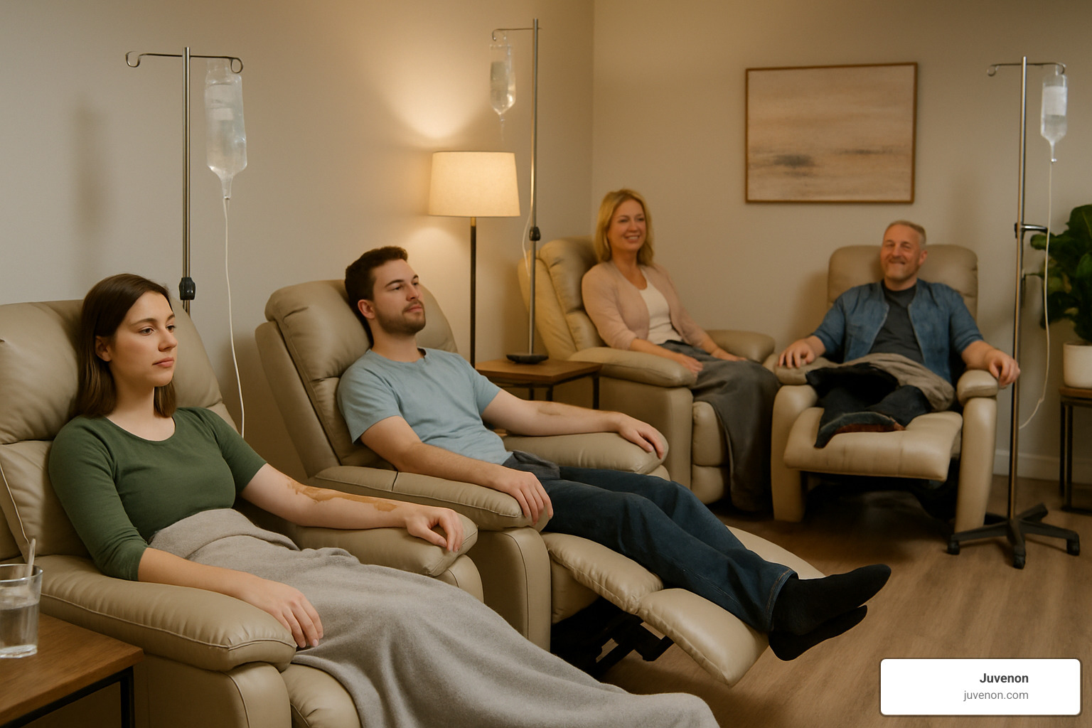 Comfortable IV therapy lounge with reclining chairs - what does nad iv therapy do