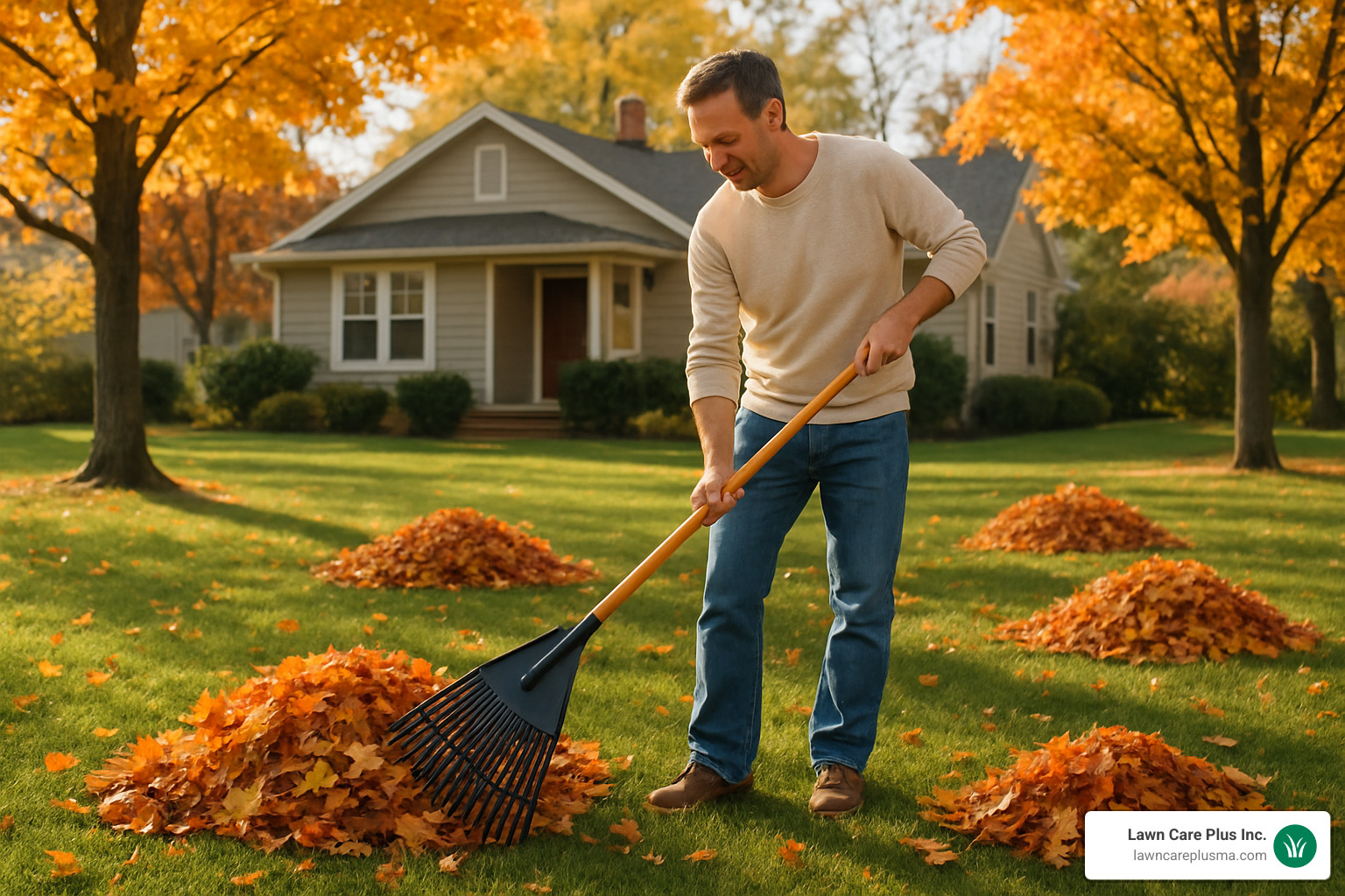 homeowner raking leaves into organized piles for collection - brush and leaf removal near me