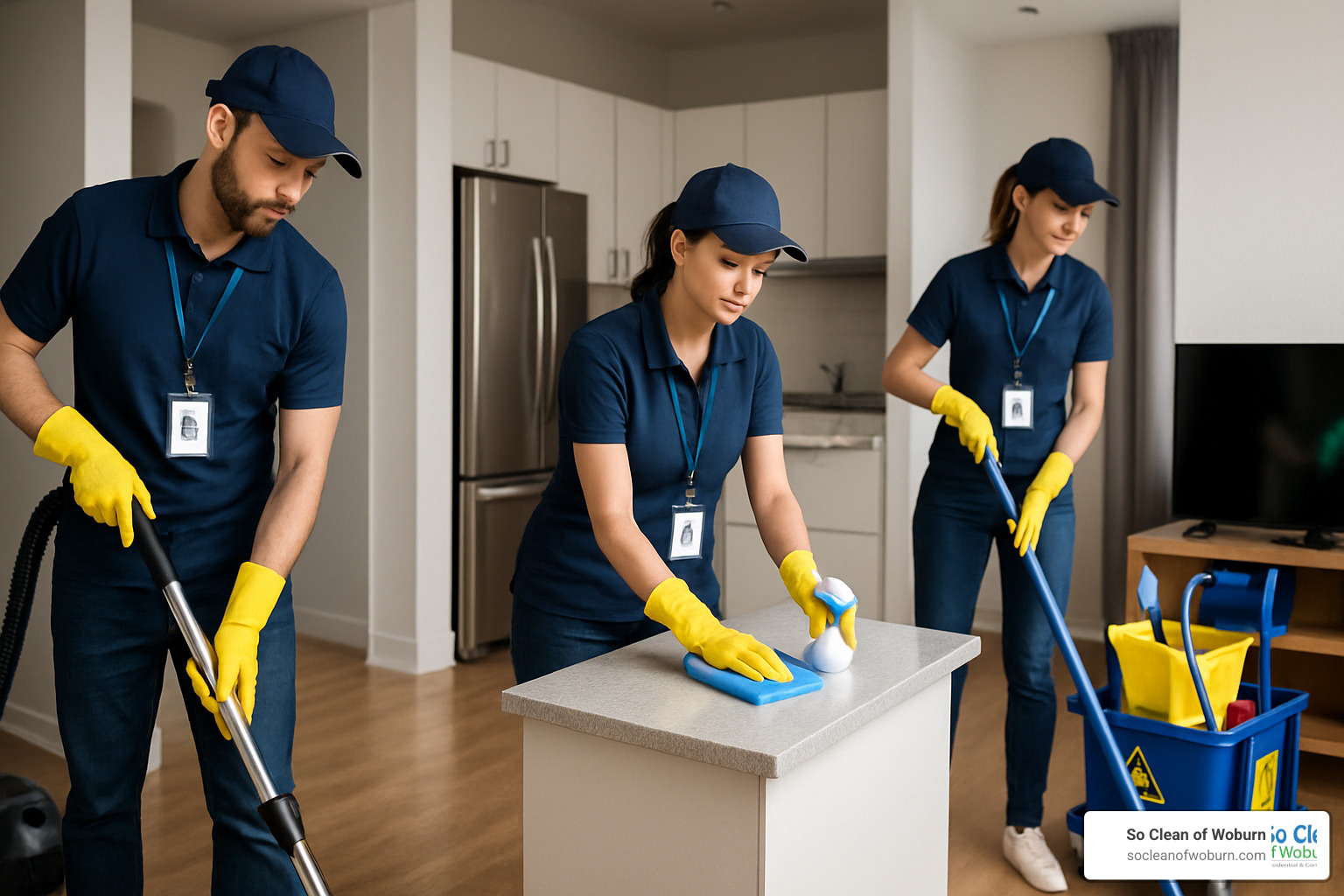 Professional insured cleaning crew working in apartment - apartment clean outs