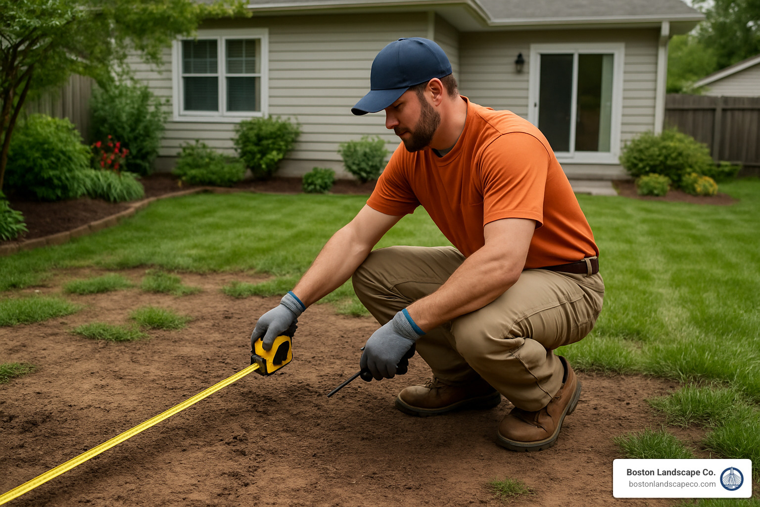 contractor measuring yard for lawn installation - Lawn installation near me