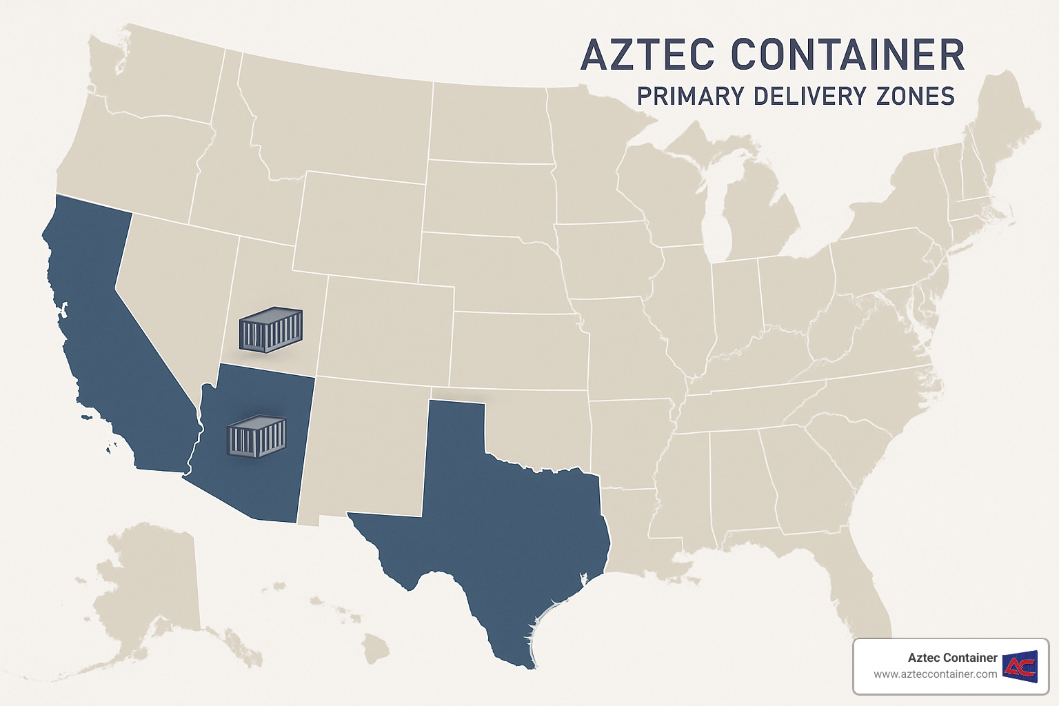 US map showing Aztec Container delivery zones - 40 sea container for sale