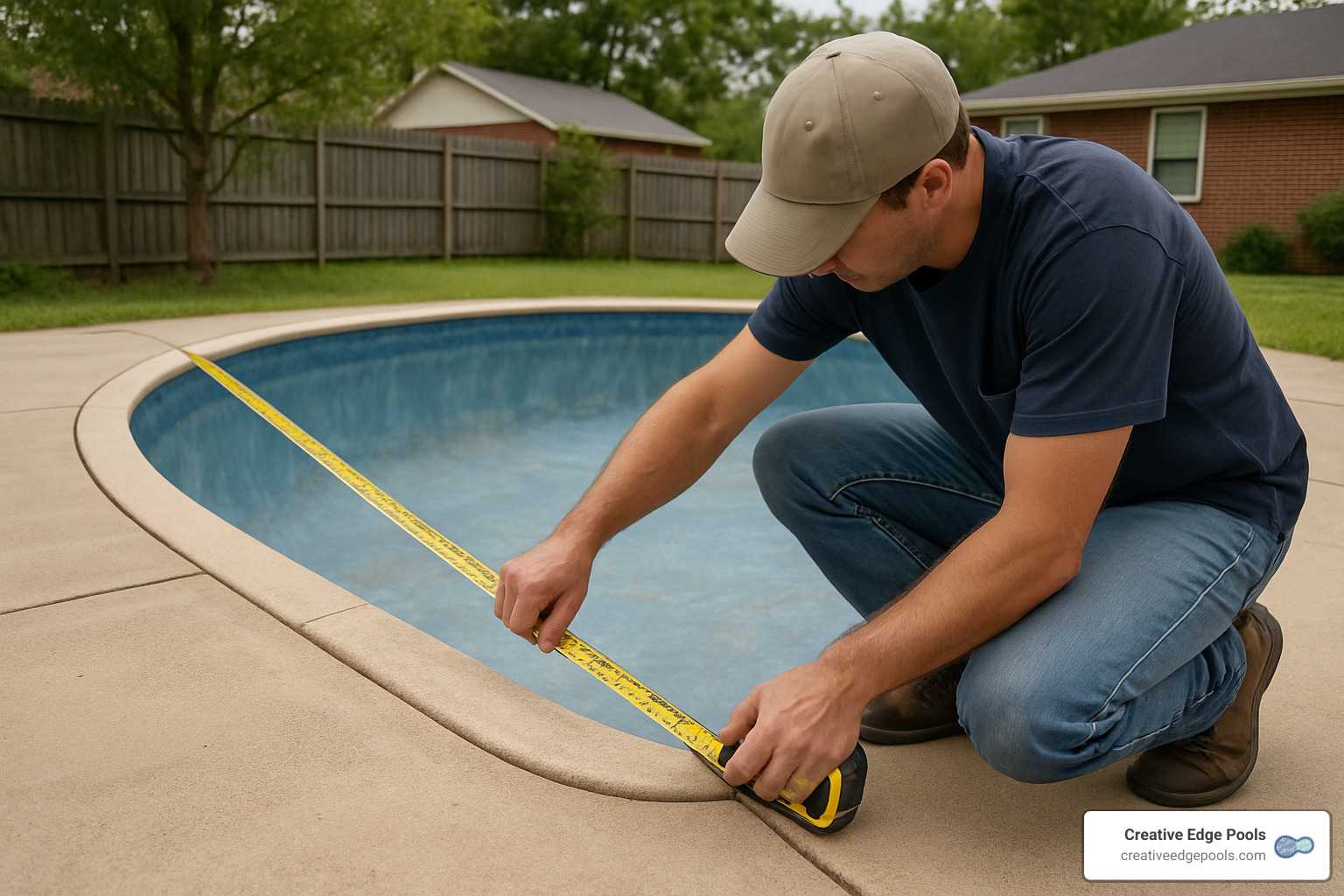 person measuring pool dimensions for liner replacement - replacing inground pool liner