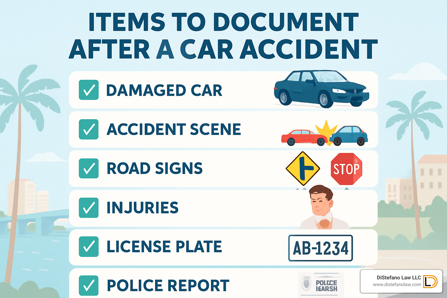 Checklist of items to document after a car accident - Fort Lauderdale car accident