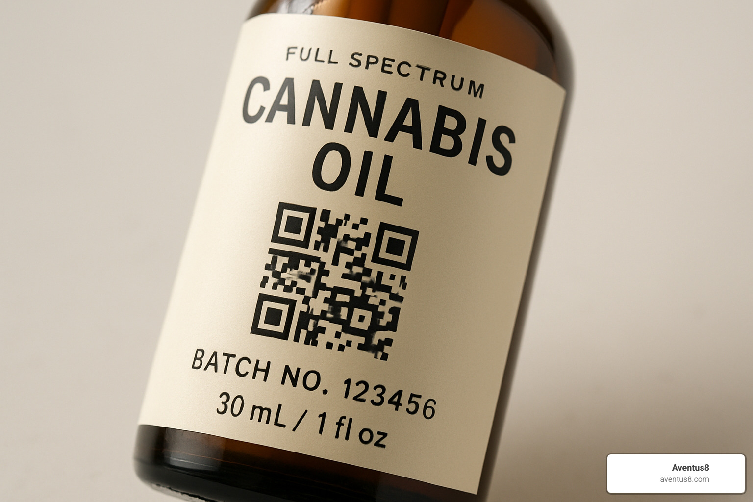 Cannabis oil label with QR code and batch information - High-quality cannabis oils