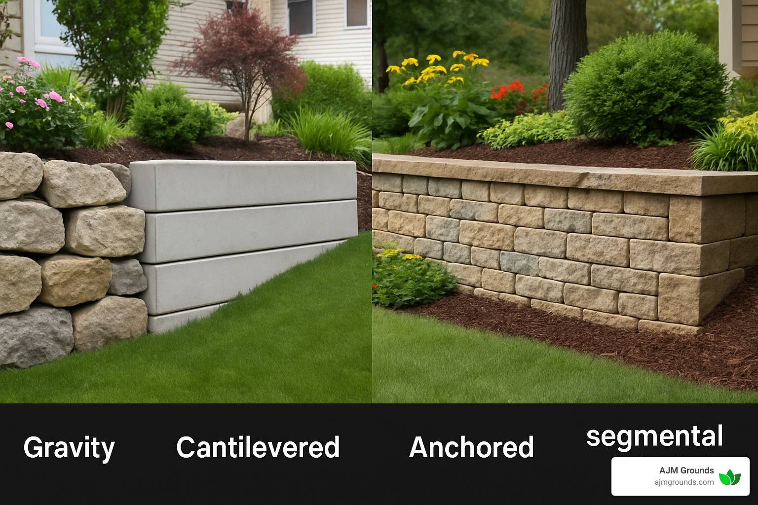 different types of retaining walls side by side - retaining wall builders near me