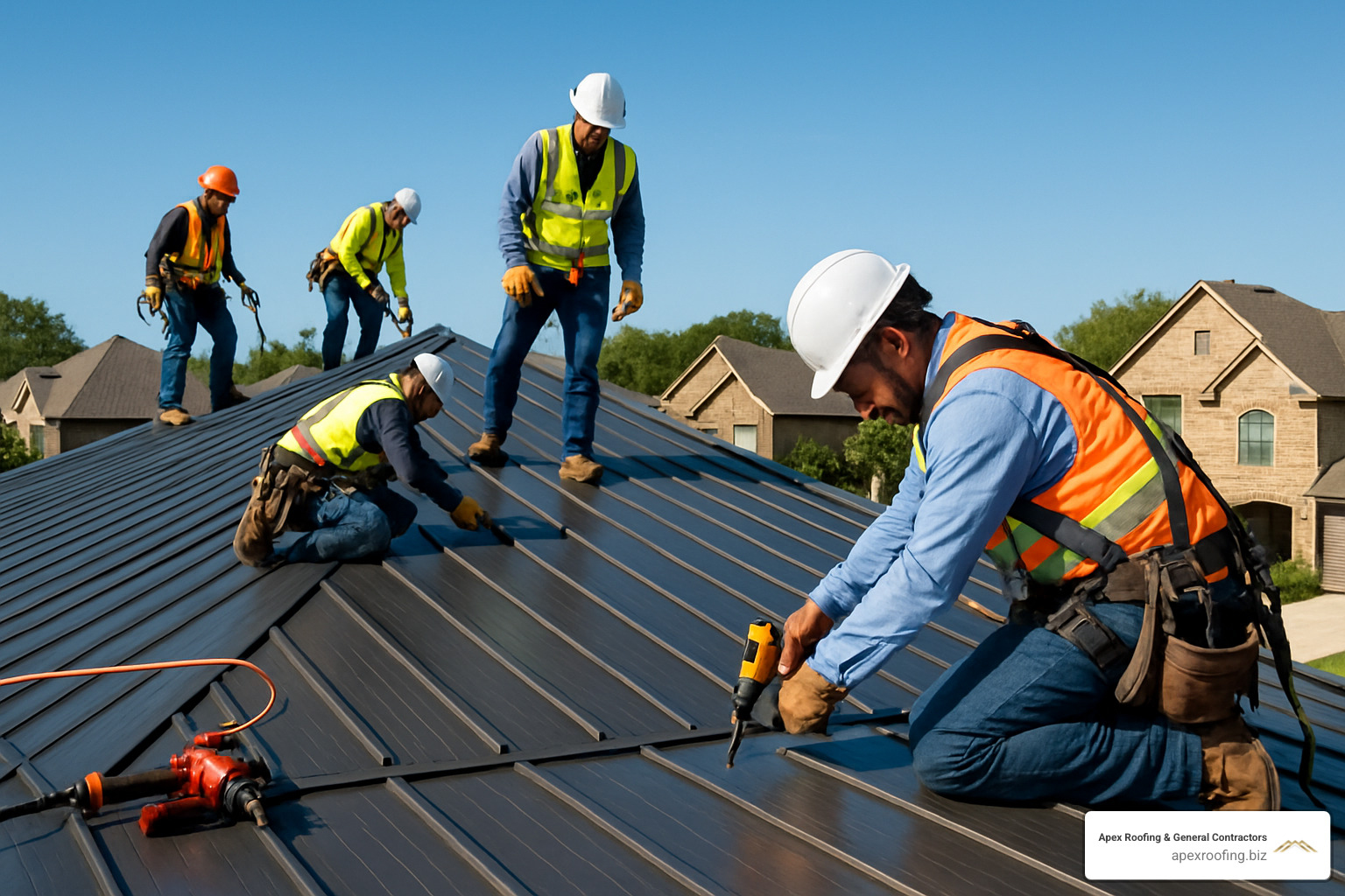 professional roofing crew installing metal panels in San Antonio - metal roofers san antonio texas