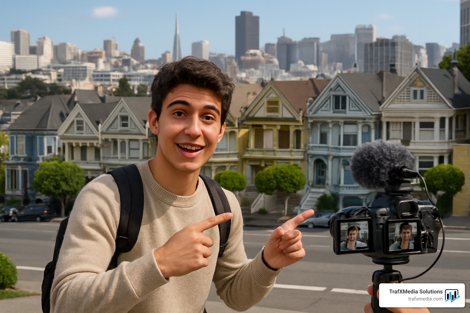 San Francisco vlogger recording neighborhood guide content - content marketing san francisco