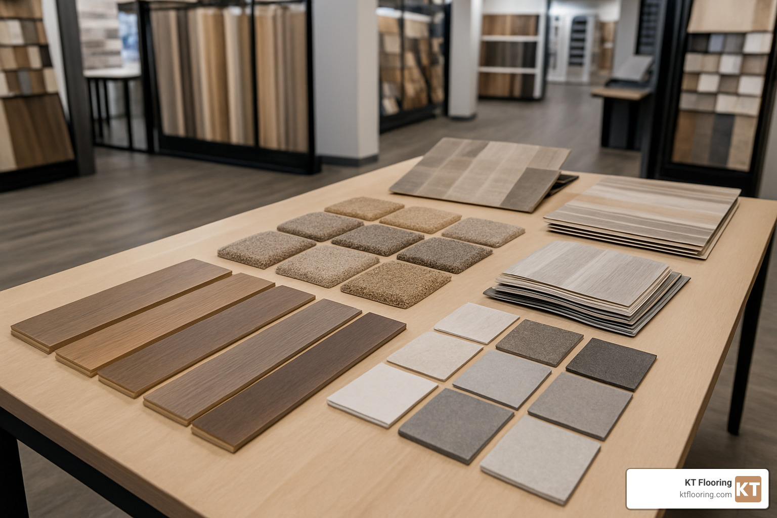 Various flooring samples including hardwood, carpet, vinyl, and tile - flooring companies manchester nh