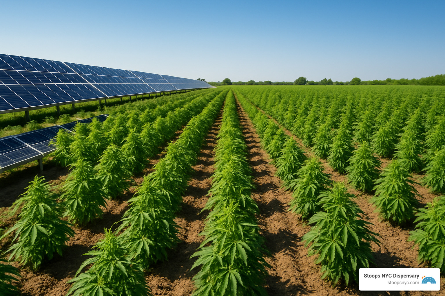 hemp field with solar panels - gourmet cannabis edibles