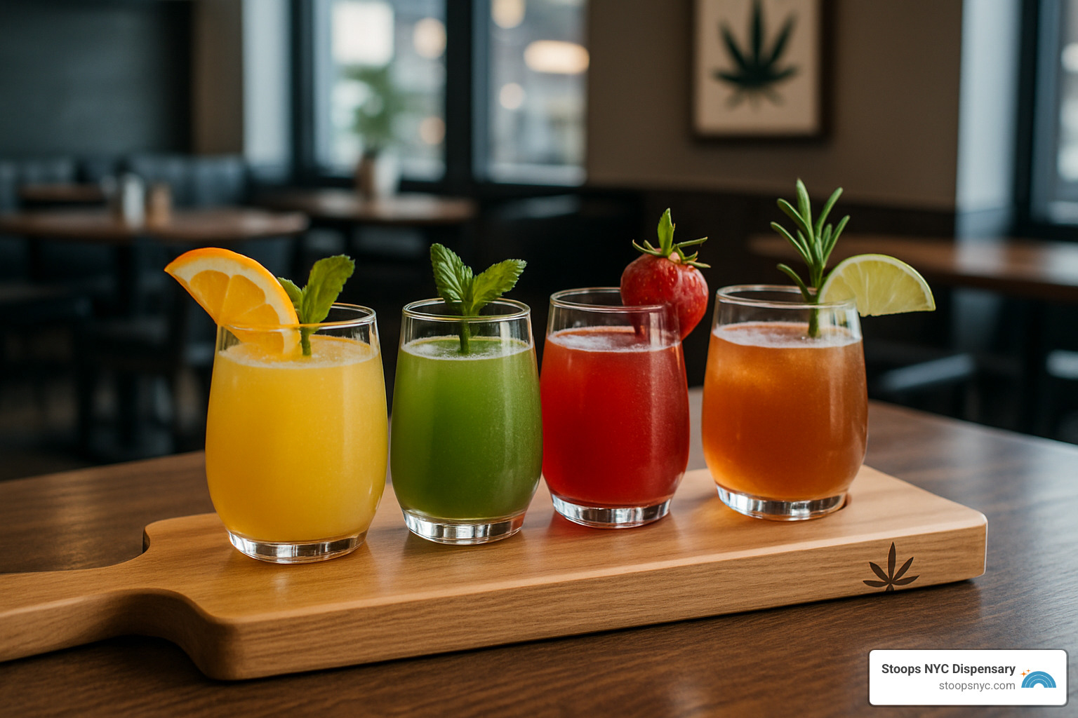 cannabis infused beverage flight - gourmet cannabis edibles