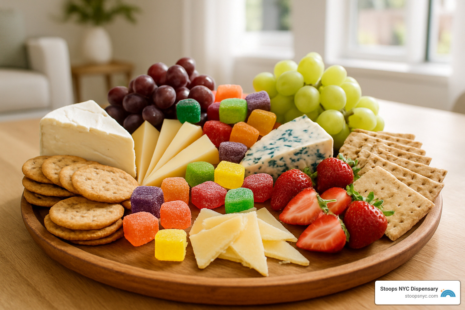 cheese board with cannabis gummies - gourmet cannabis edibles
