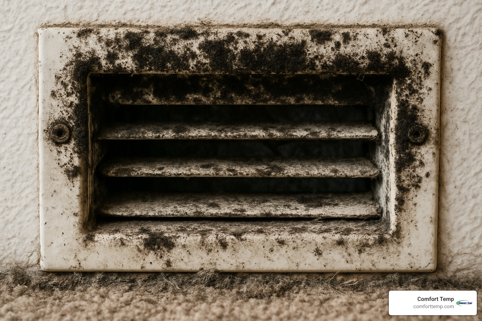 Moldy air duct register showing black growth around edges - air duct cleaning companies