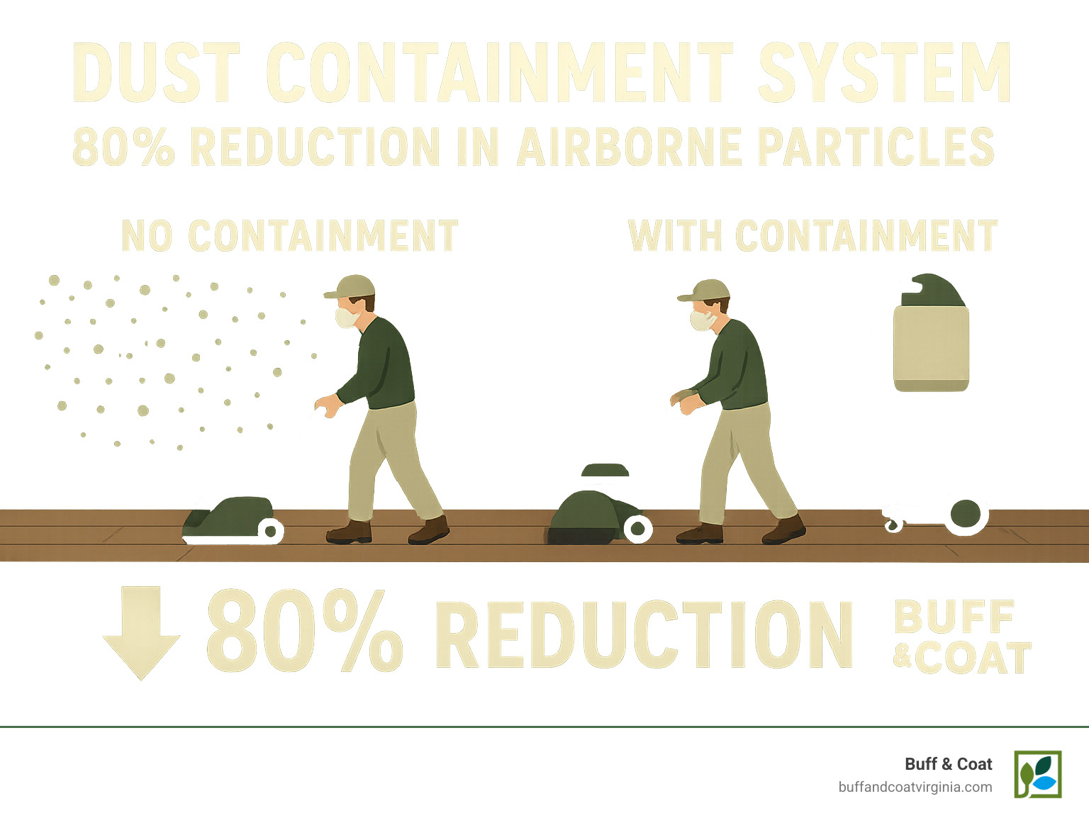 Infographic showing dust containment system with 80% reduction in airborne particles - hardwood floor refinishing richmond va infographic Infographic showing dust containment system with 80% reduction in airborne particles - hardwood floor refinishing richmond va infographic
