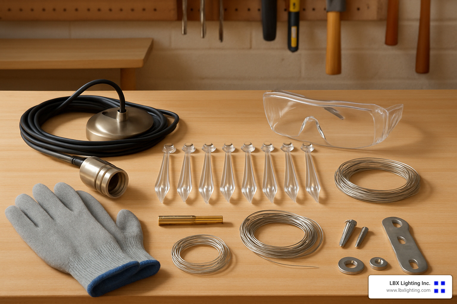 tools for making a DIY crystal pendant light - diy crystal pendant light