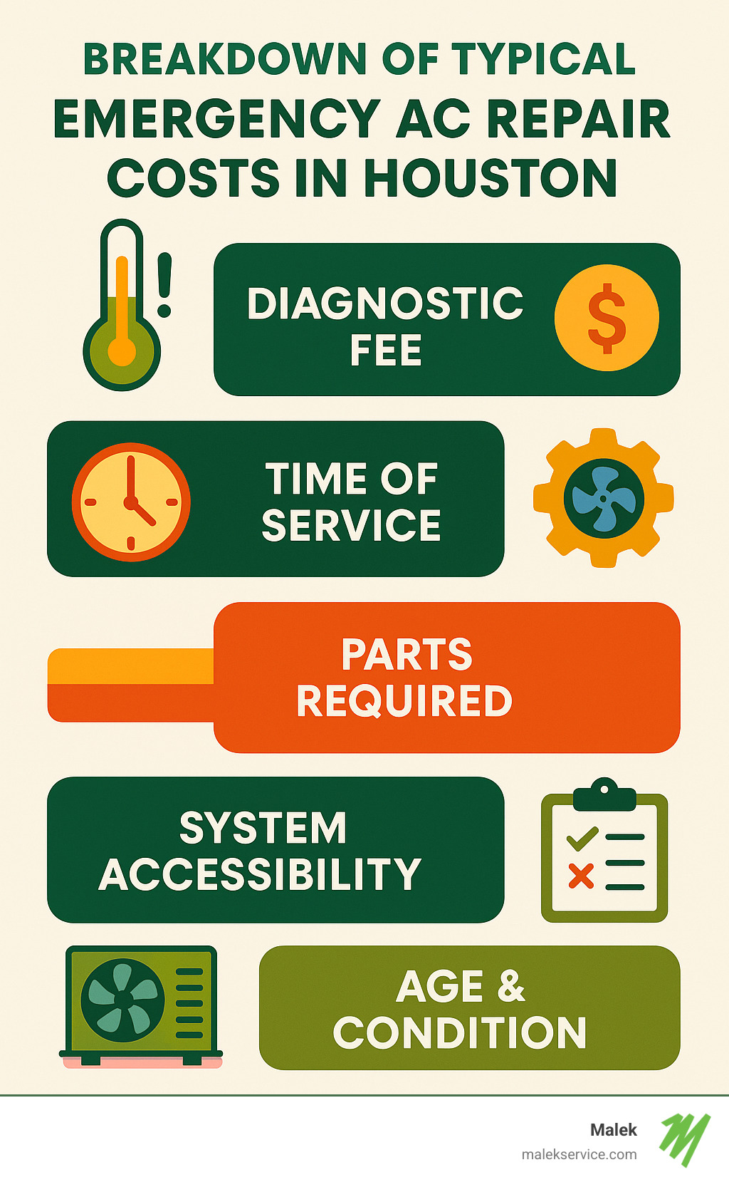 Breakdown of typical emergency AC repair costs in Houston - emergency ac repair houston infographic 