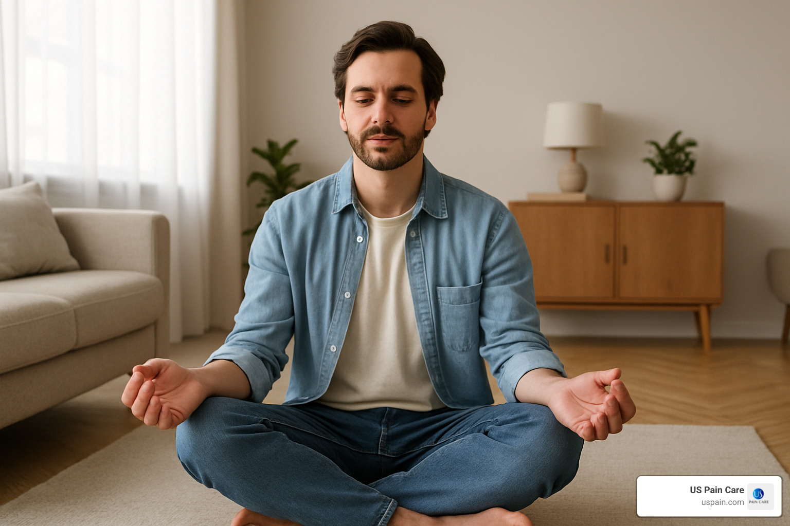 Person practicing mindful breathing techniques - how to manage chronic pain without medication