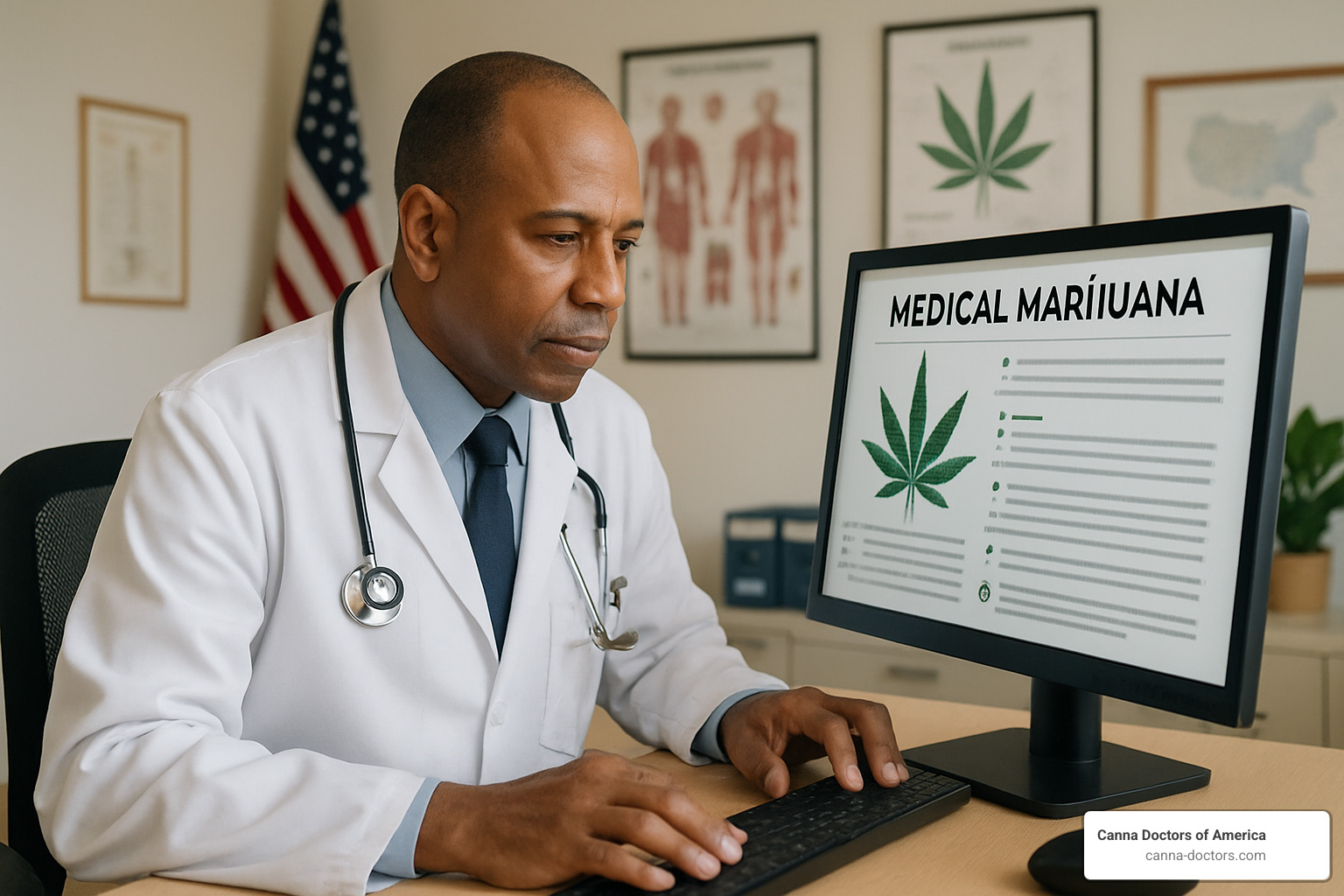 Florida physician reviewing medical marijuana patient records - Florida medical marijuana physician