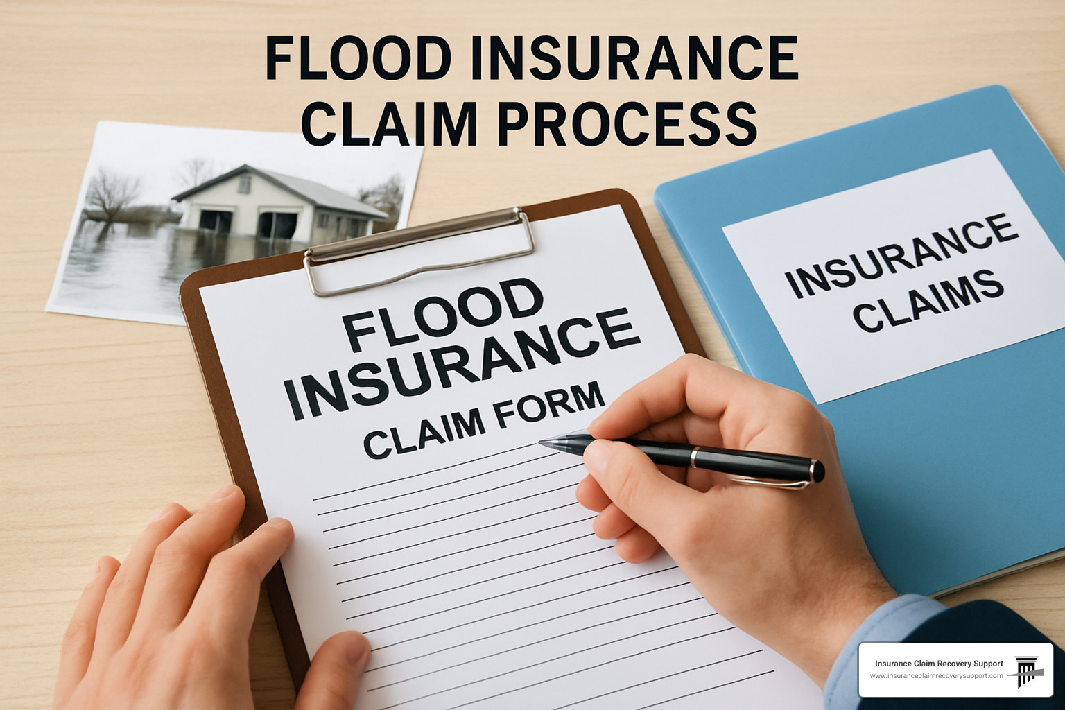 homeowner signing insurance settlement check - flood insurance claim process