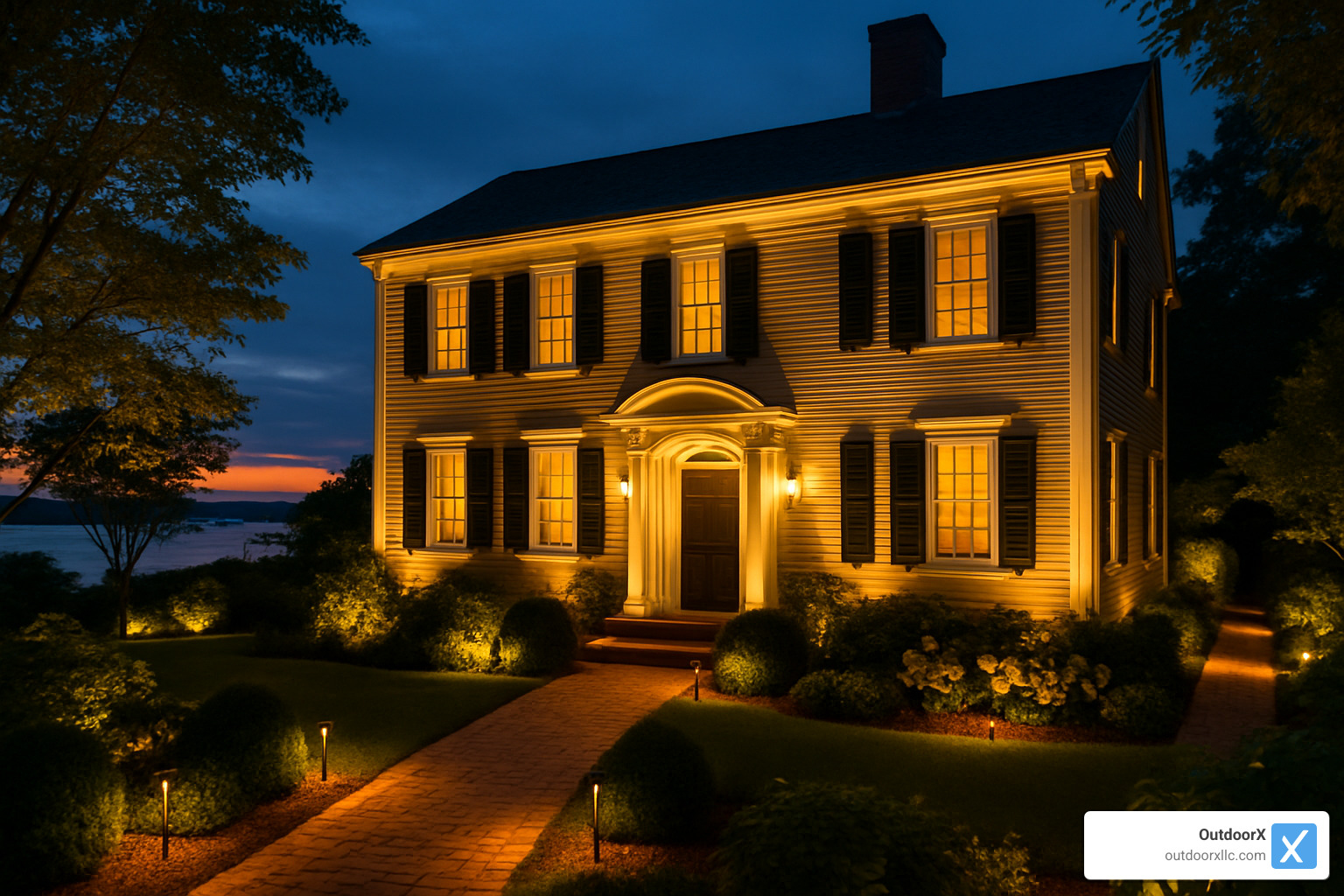 coastal home with landscape lighting in Newburyport - landscape lighting newburyport ma