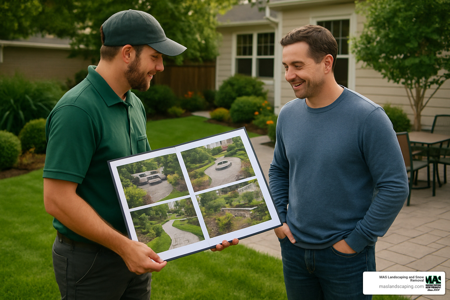 landscaper showing portfolio to homeowner - best landscapers near me