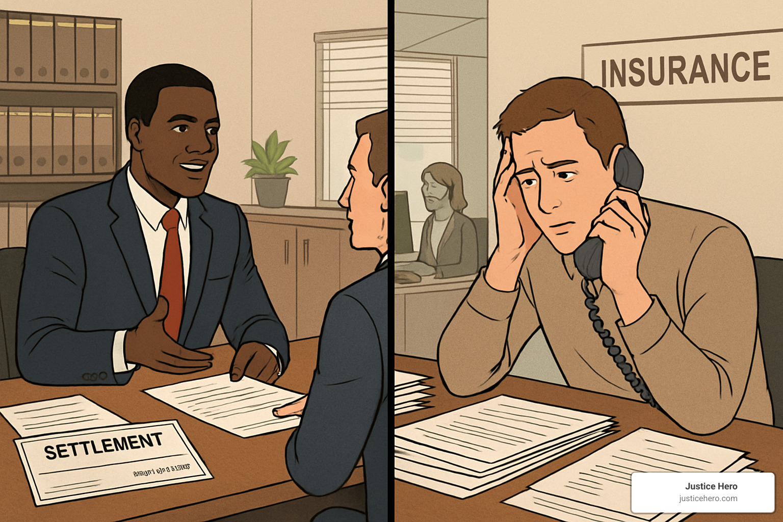 Comparison of attorney negotiating with insurance company versus individual attempting self-representation - auto accident claim lawyer