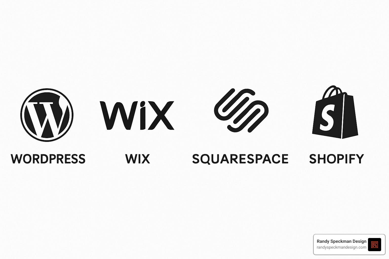 Website platform comparison showing WordPress, Wix, Squarespace, and Shopify logos - affordable small business website design services minneapolis