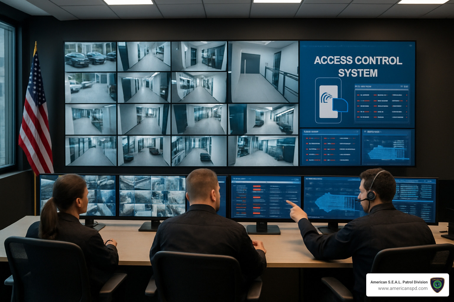 security operations center with monitors - Gate attendant services