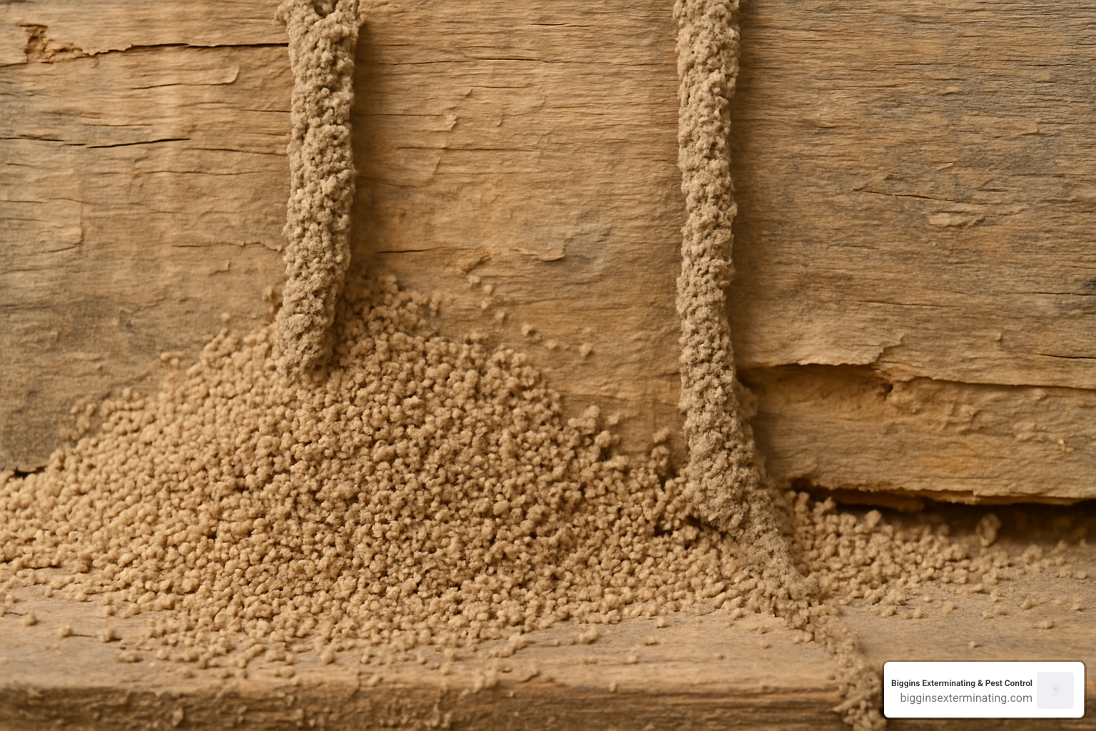 termite frass and mud tubes on wood - emergency exterminator near me