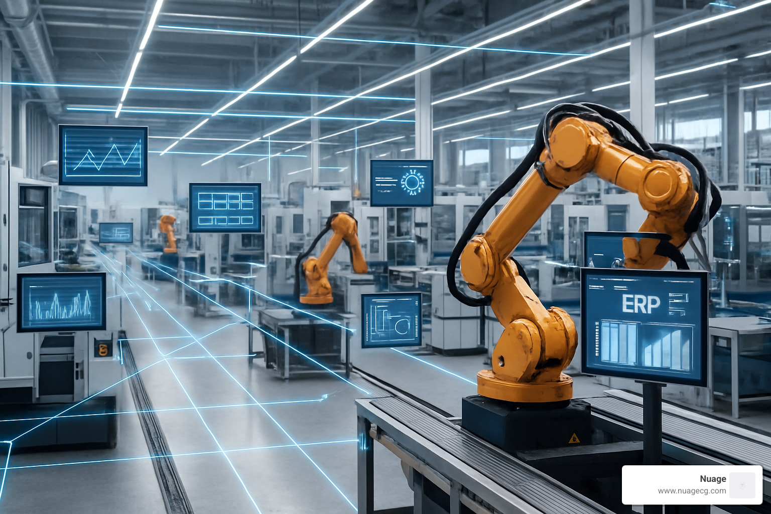 industrial manufacturing smart factory with connected systems - erp for industrial manufacturing