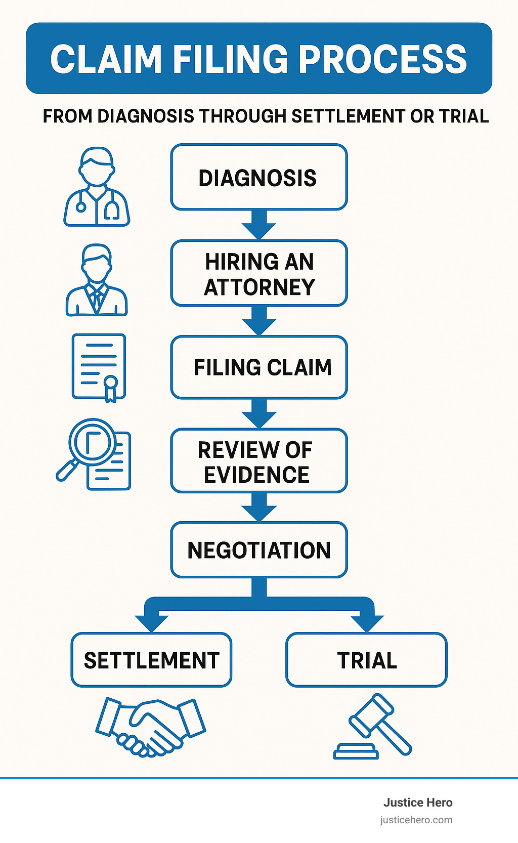 Infographic showing claim filing process from diagnosis through settlement or trial - roundup action lawsuit update infographic Infographic showing claim filing process from diagnosis through settlement or trial - roundup action lawsuit update infographic