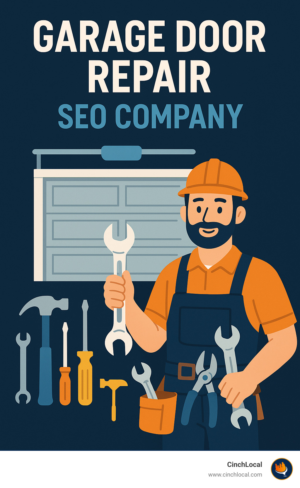 garage door repair technician with tools - garage door repair seo company infographic 