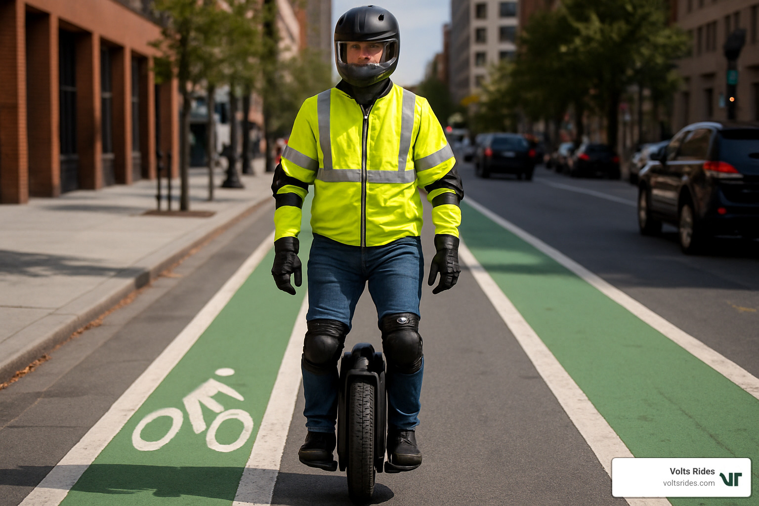 rider wearing complete safety gear on an electric unicycle - unicycle for sale