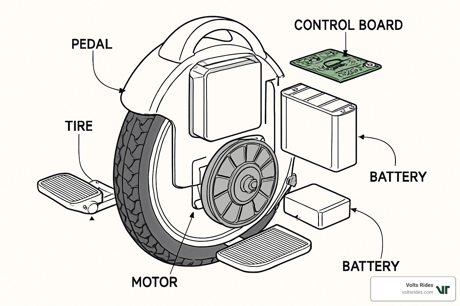 exploded view of electric unicycle components - electric unicycles