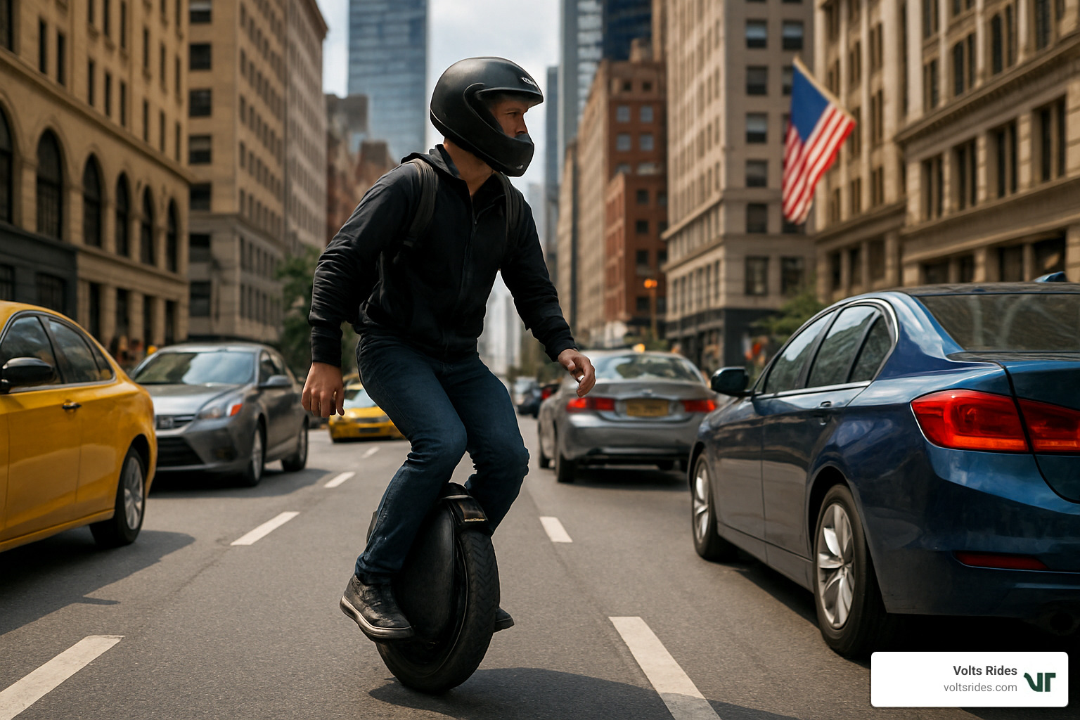 Person riding electric unicycle through city streets avoiding traffic - electric unicycle for sale
