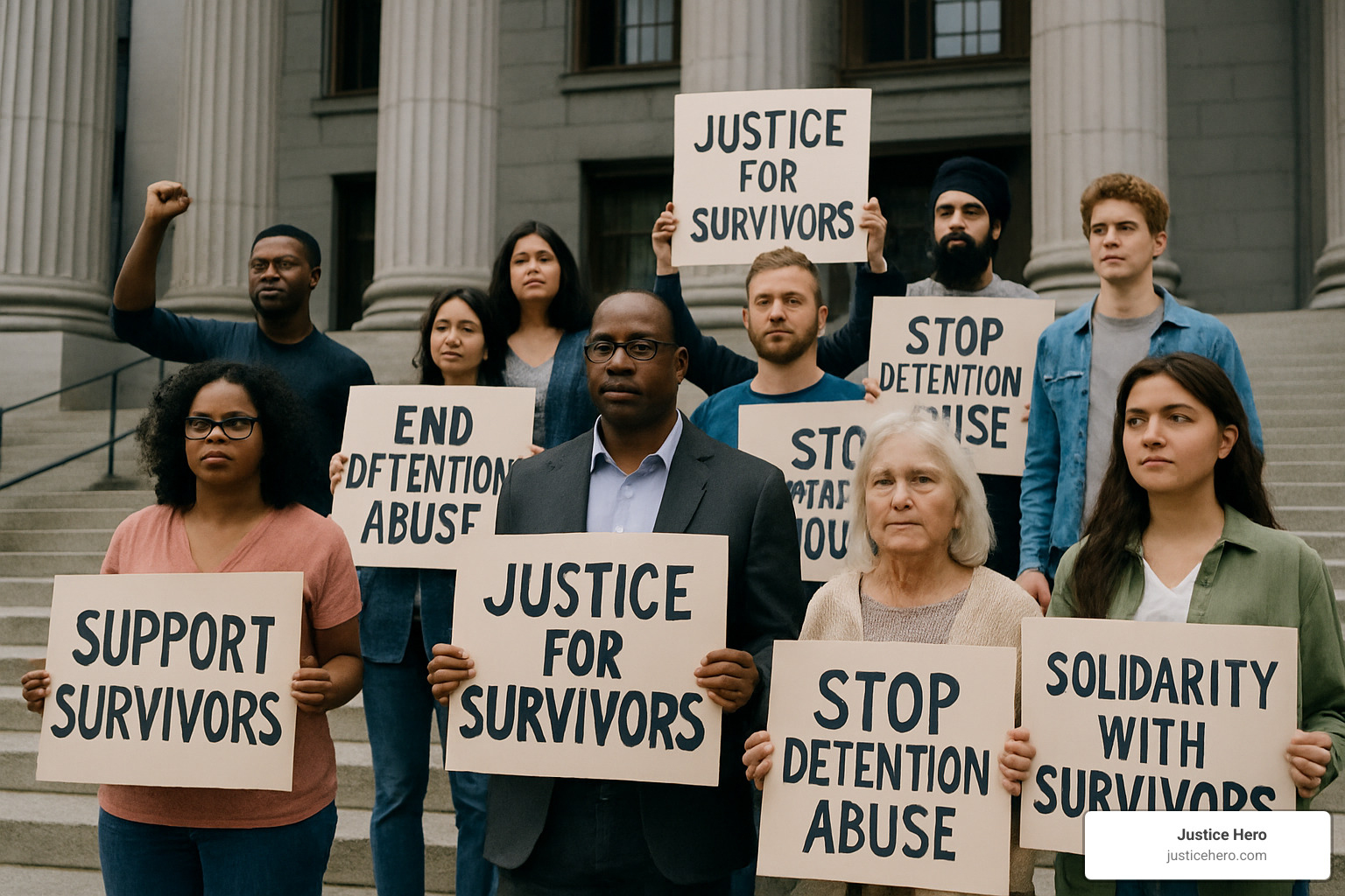Courthouse steps with advocates for detention abuse survivors - detention center sex abuse Courthouse steps with advocates for detention abuse survivors - detention center sex abuse