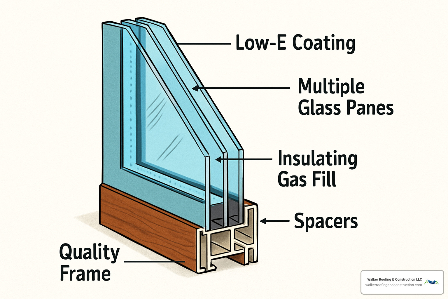 window cross-section showing layers - home energy efficient windows