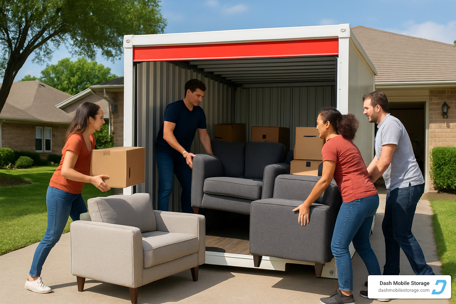 moving pod being loaded with furniture - moving pod