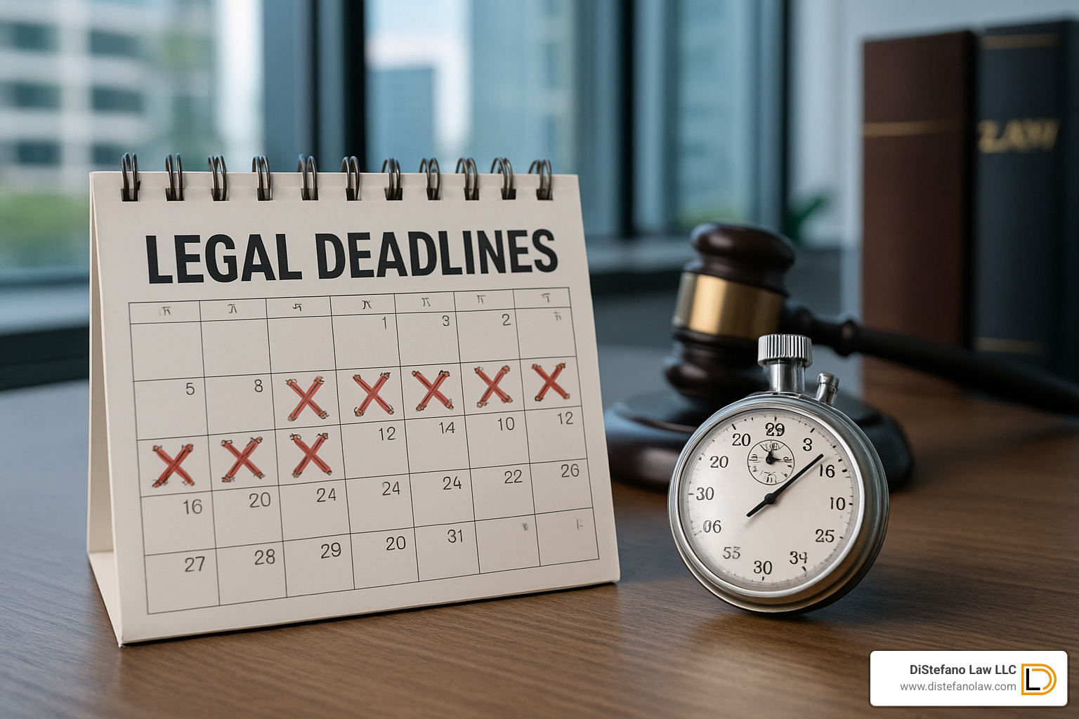 Calendar with legal deadlines and stopwatch - Fort Lauderdale catastrophic injury lawyer
