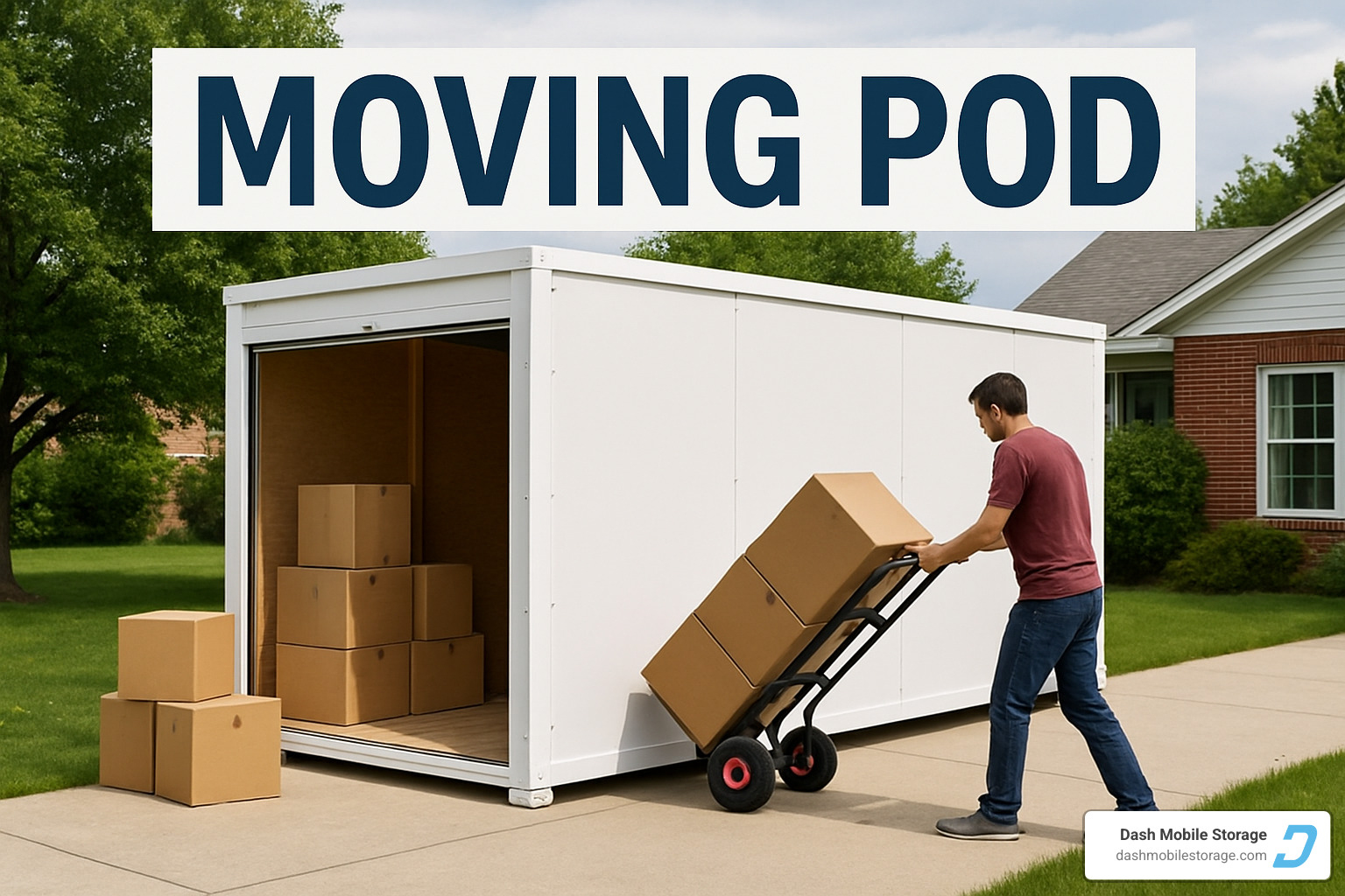 properly packed moving pod with labeled boxes and furniture - moving pod
