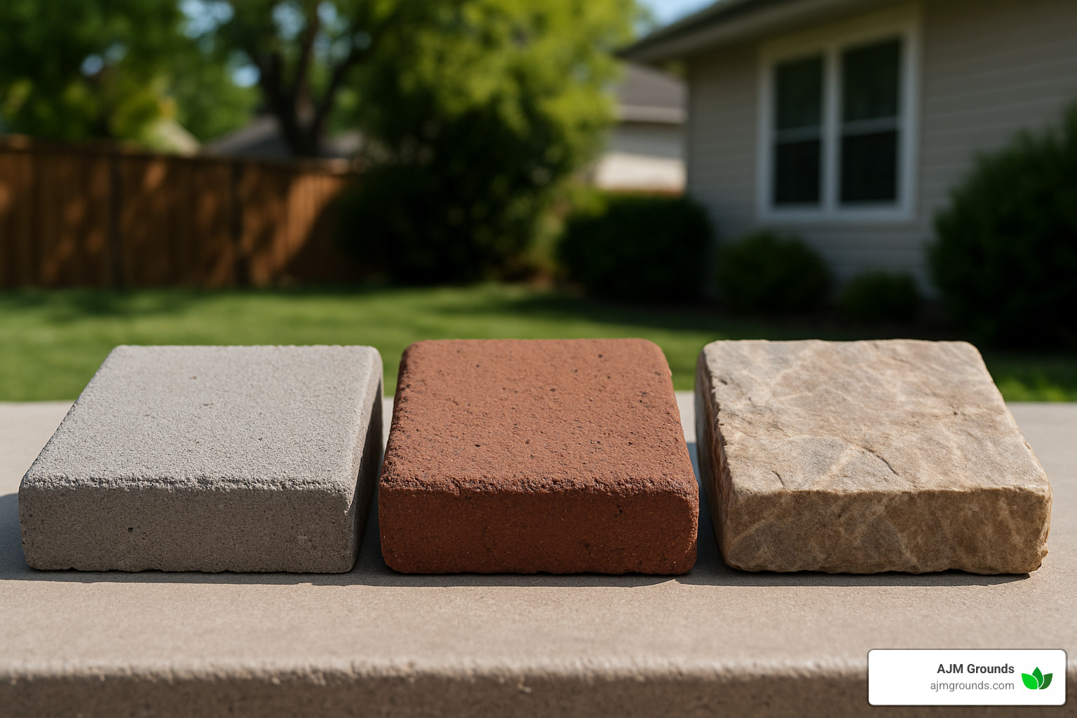 Different paver material samples showing texture and color variations - paver patio contractors near me