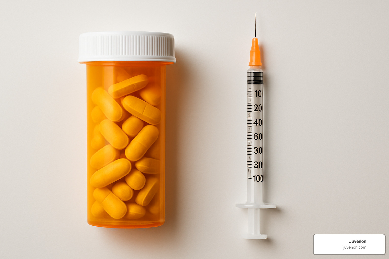pill bottle versus medical syringe comparison - how long does it take for testosterone booster to work
