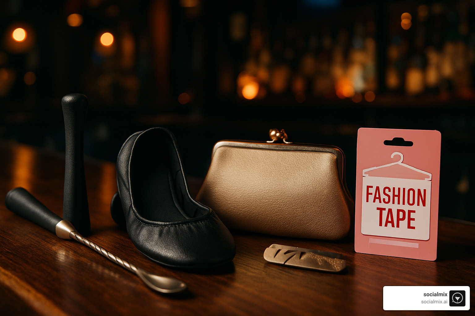 cocktail muddler and bar spoon with emergency fashion fixes - Casual bar outfit ideas