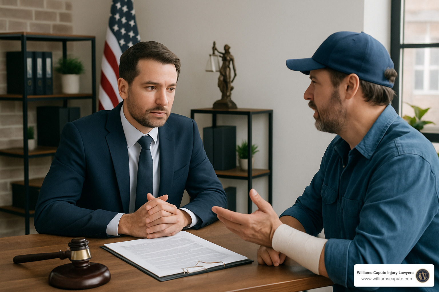 attorney consulting with injured worker in office - Austin on the job injury lawyer