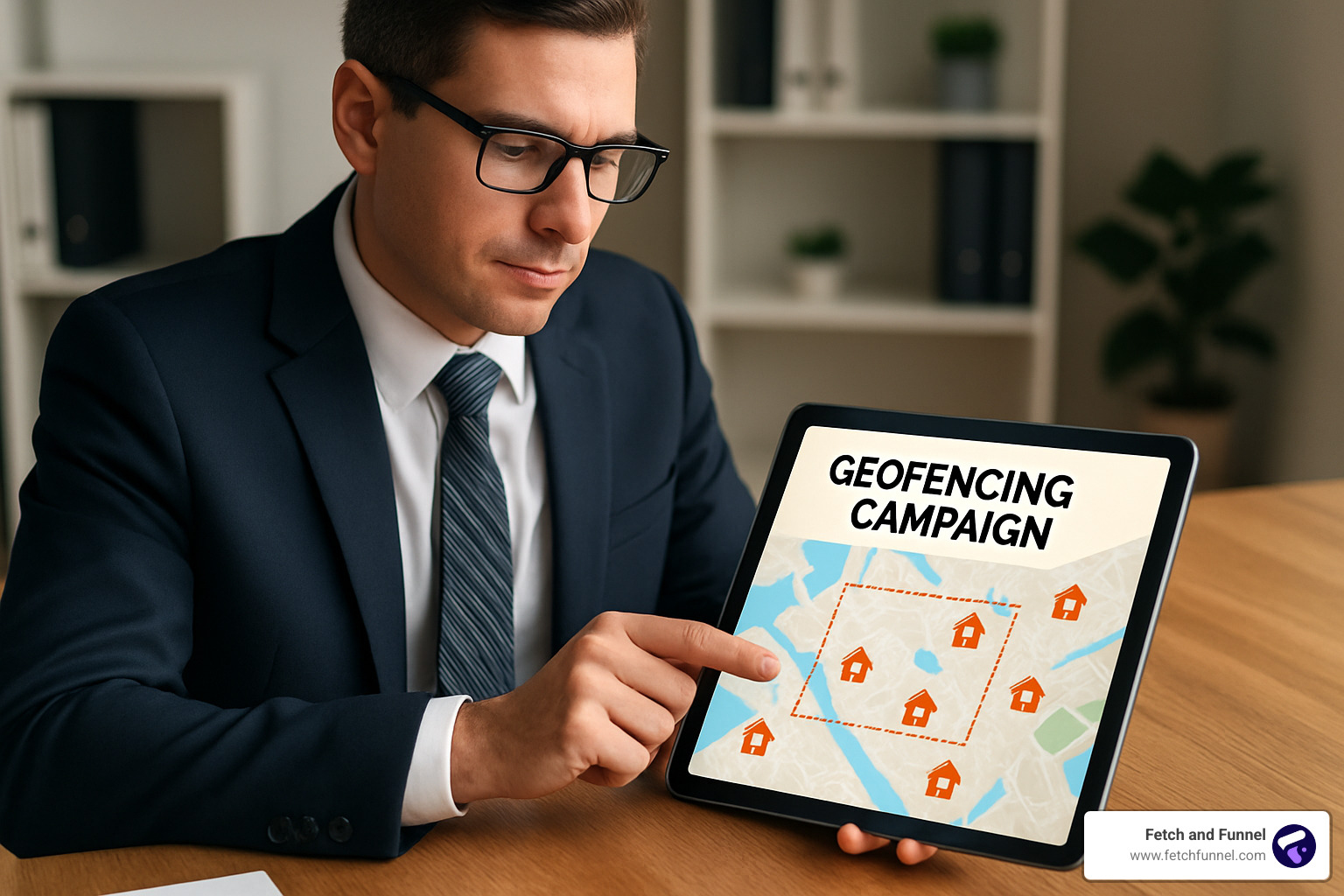 real estate agent setting up geofencing campaign on tablet - geofencing real estate