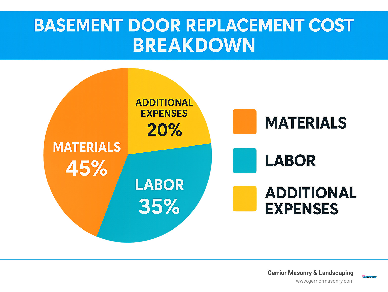 Basement door replacement cost breakdown showing materials, labor, and additional expenses with percentages - basement door replacement cost infographic 