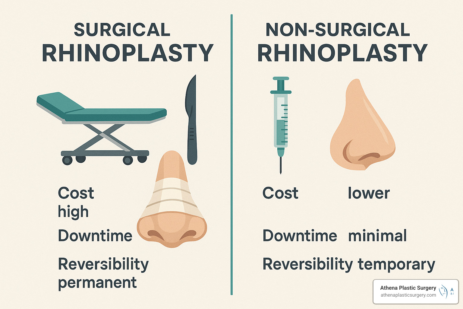 Nose Fillers Unfiltered – Real Before and After Results 9 comparison diagram of surgical vs non-surgical rhinoplasty approaches - Nose filler before and after