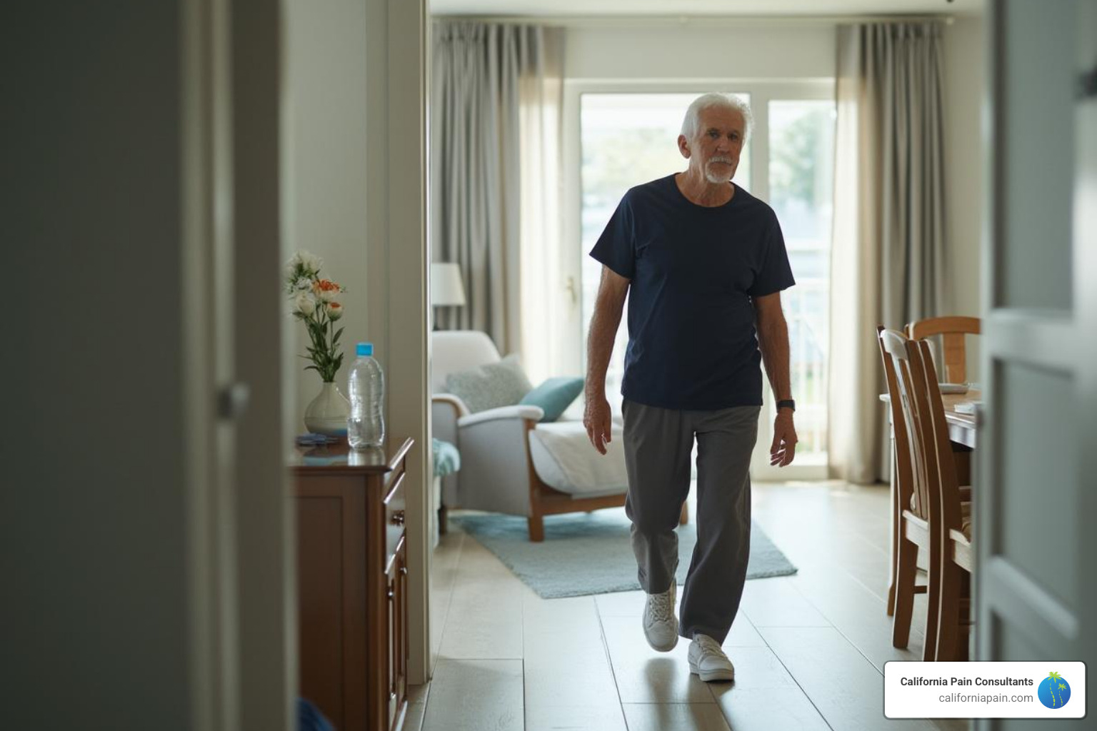 Patient performing gentle walking exercise during recovery - nerve ablation recovery time