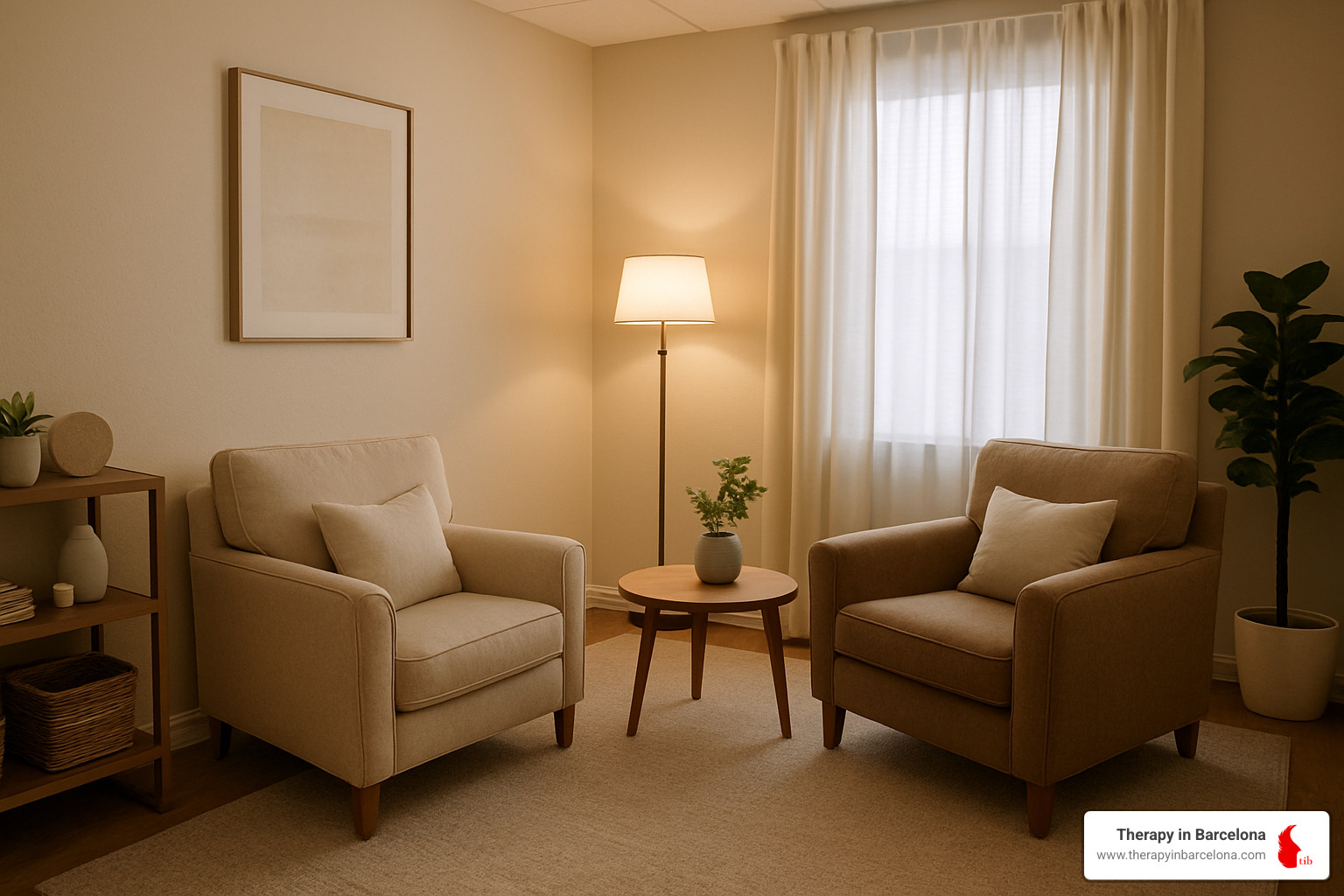 calming therapy room with comfortable seating for couples - couples counseling questions